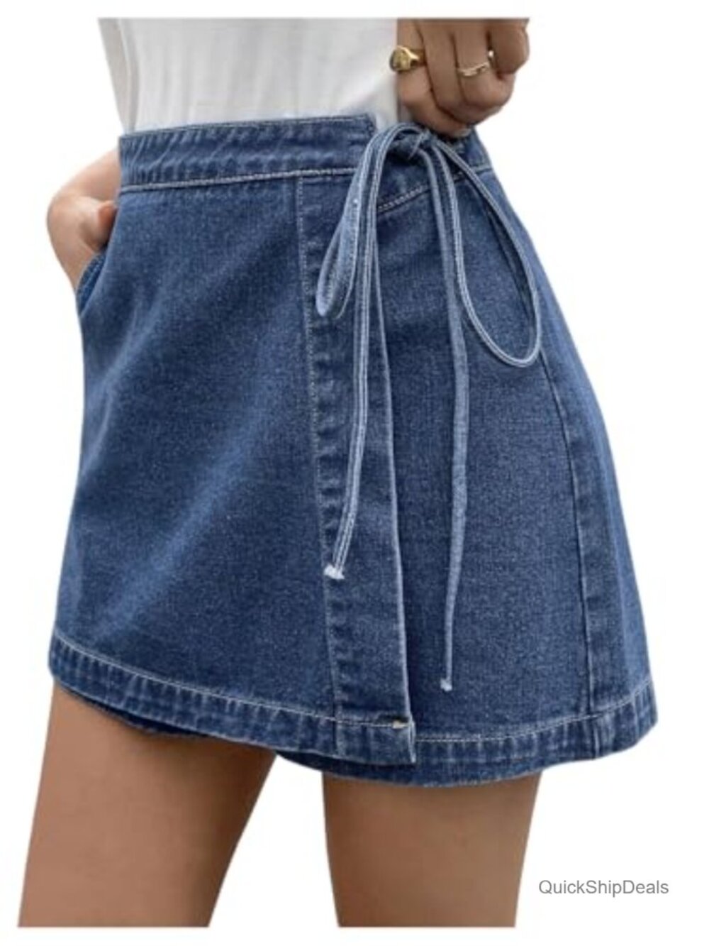 Wrap Tie Wide Leg Denim Skorts with Pockets Y2K Summer